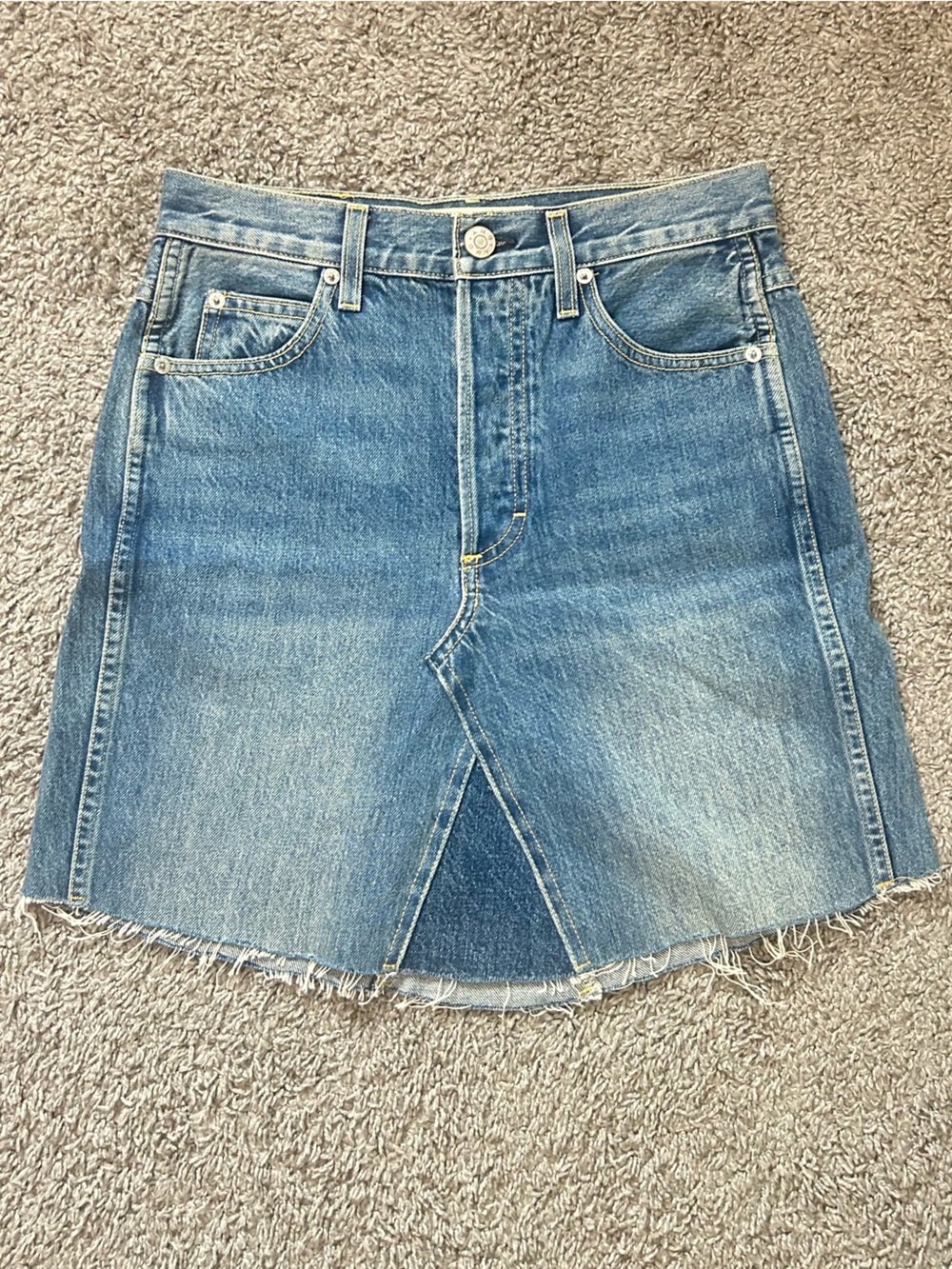 AMO Distressed Light Blue Denim Skirt